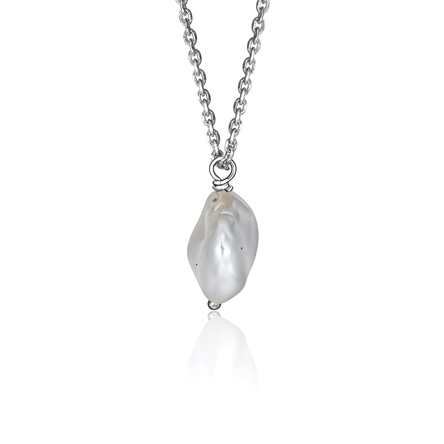 Cartography Men's White / Silver White Pearl Necklace - On Sterling Silver Chain