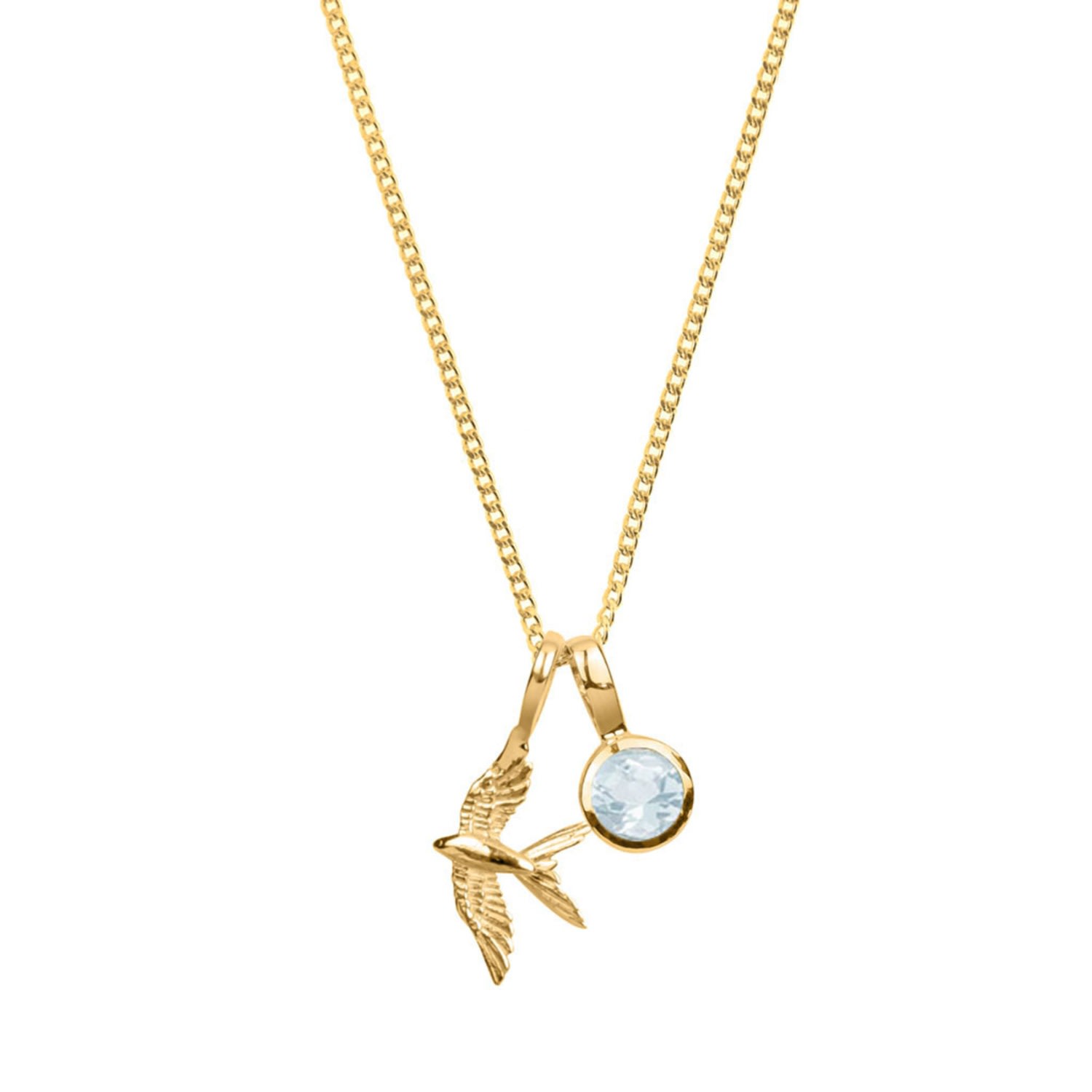 Women’s Gold / Blue Swallow In Flight Gold Vermeil Necklace With Blue Topaz Birthstone Charm Charlotte’s Web Jewellery