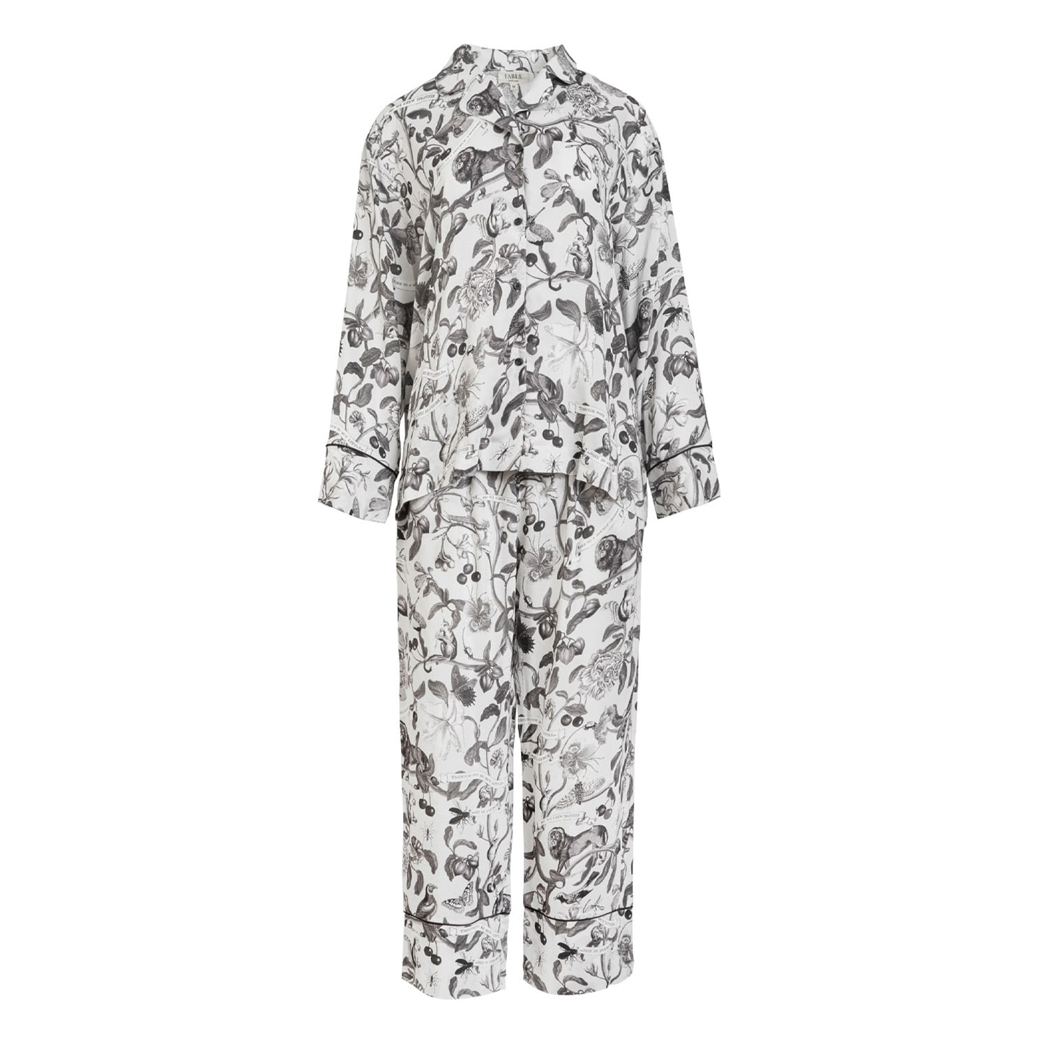 Fable England Women's White / Black Tree Of Life Monochrome Long Pyjamas In Black/white