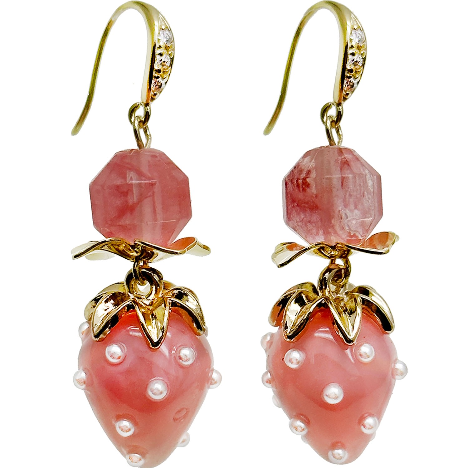 Women’s Pink / Purple Watermelon Quartz With Strawberry Glass Dangle Earrings Farra