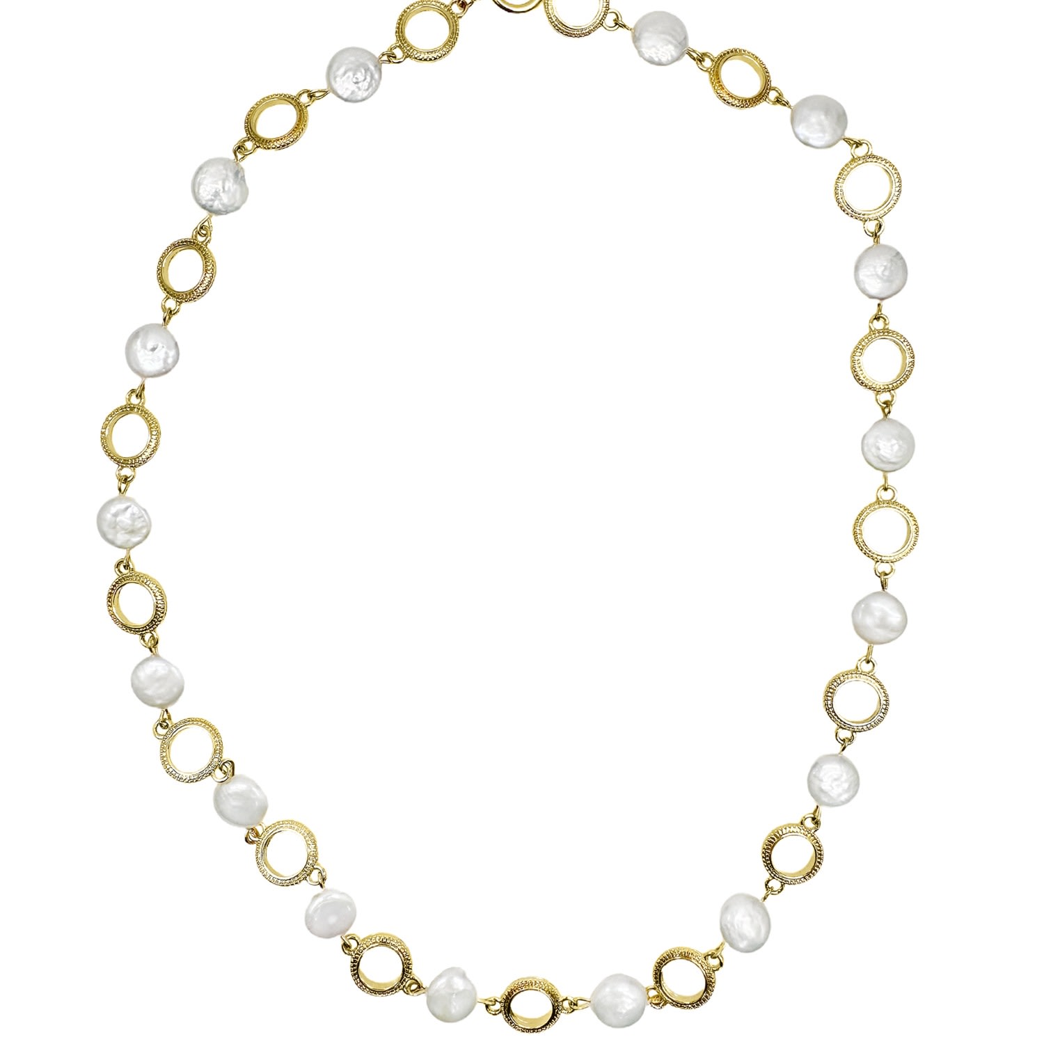 Farra Women's White Gold Chain With Coin-shaped Freshwater Pearls Necklace In Multi