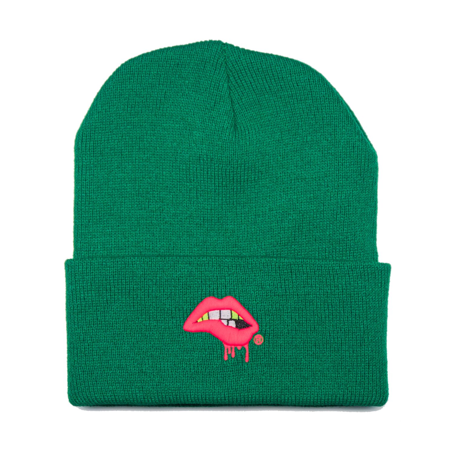 Canvas Women's Green Lips Beanie / Neon Pink Lips