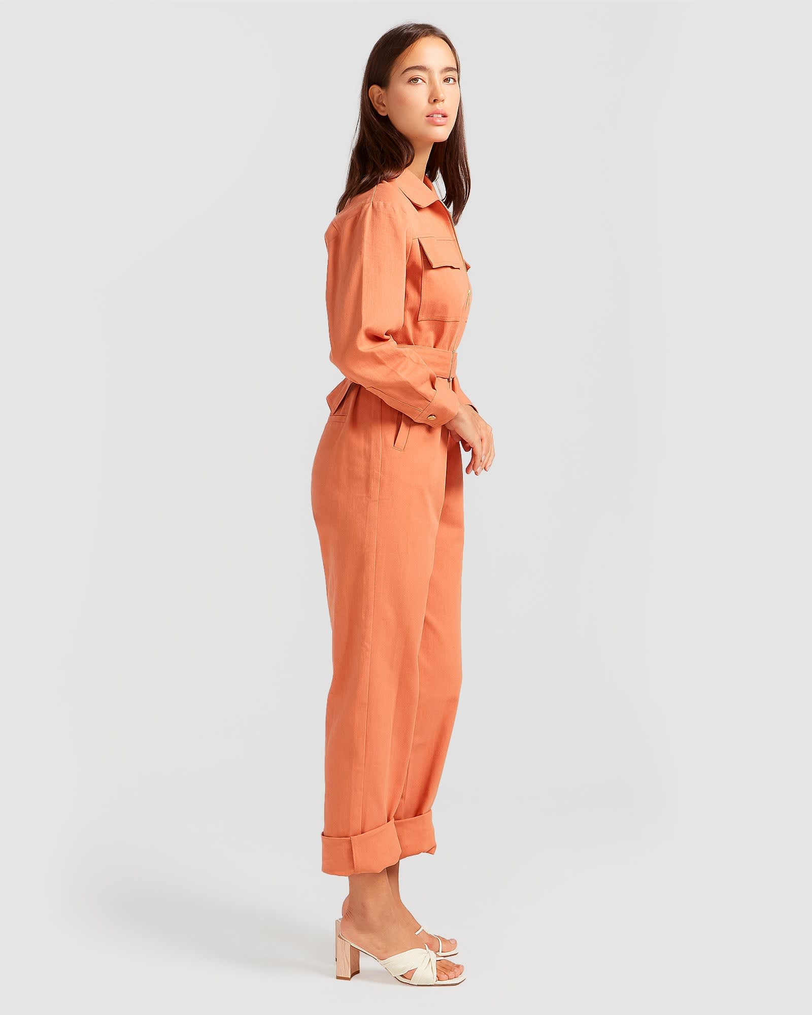 Orange utility sales jumpsuit