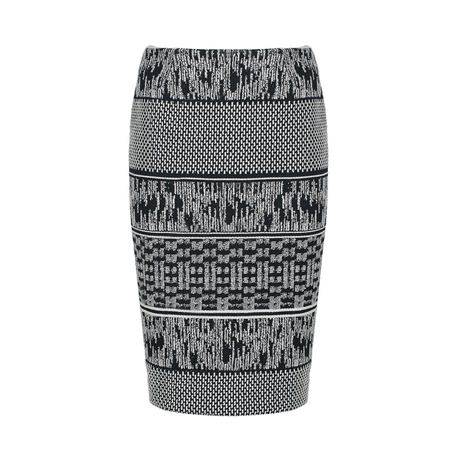 Conquista Women's Black Below-knee Leopard Print Elastic Gabardine Pencil Skirt In Black