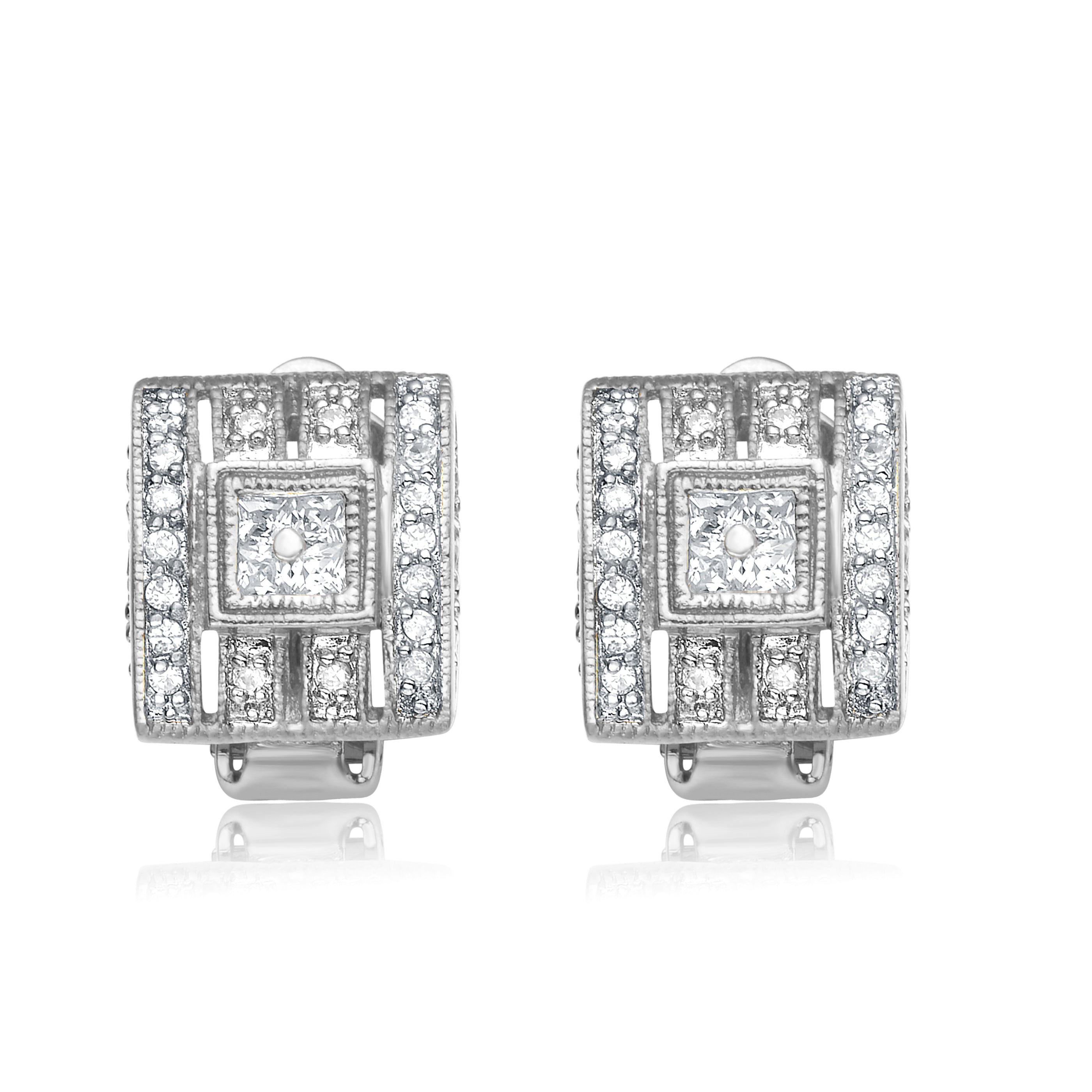 Genevive Jewelry Women's White / Silver Sterling Silver Square Post Earrings In Multi