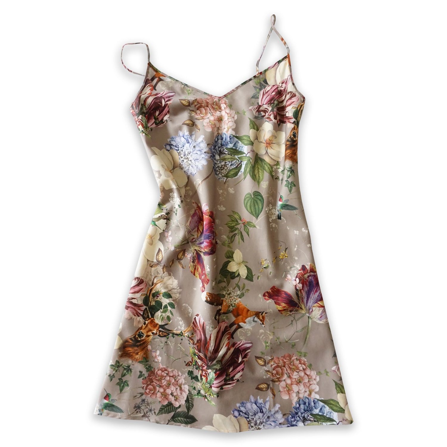 Women&rsquo;s Neutrals Night Dress Magic Garden Grey Cliff Beige | Small | Decoflux Home