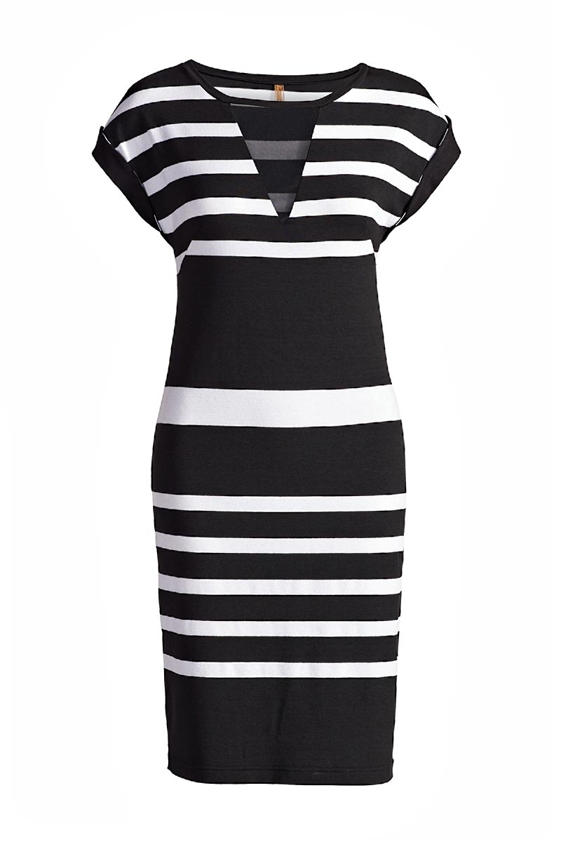 Conquista Women's Black Straight Striped Dress In Black