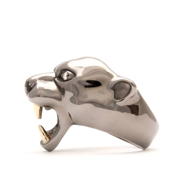 GUCCI WOMEN'S PANTHER RING BLACK RHODIUM