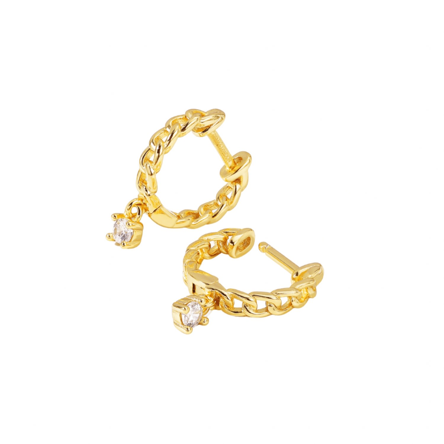 Women’s Lilly Link Chain Zirconia Drop Mini Hoop Huggies Earrings 14K Gold On Sterling Silver Gemsa London