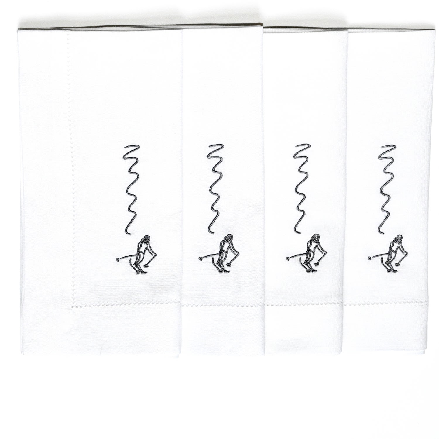 Skiers Embroidered Napkin, Set Of Four, Charcoal Grey Dede Johnston