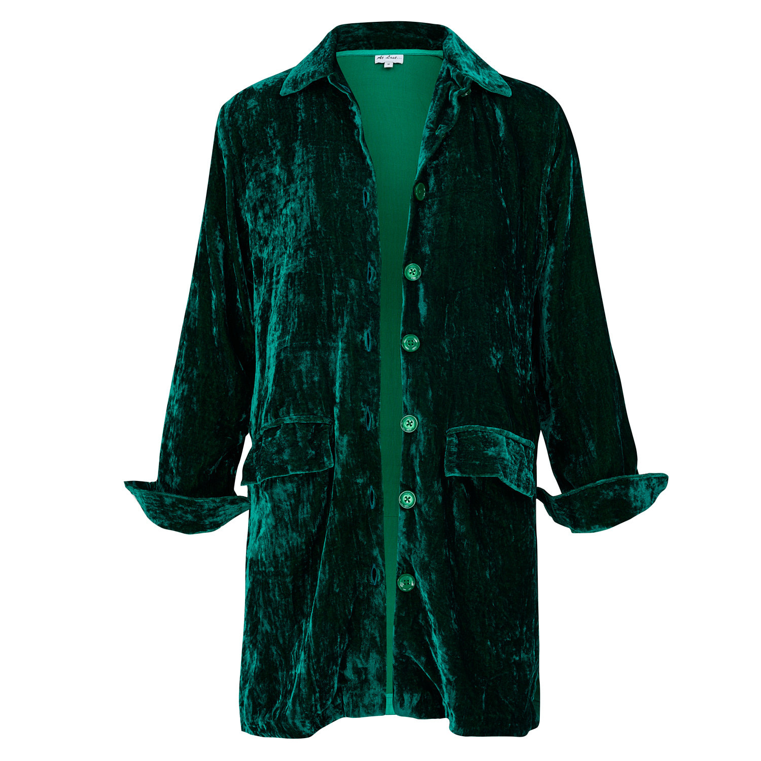At Last... Women's Kensington Silk Velvet Shirt Jacket In Emerald Green In Green