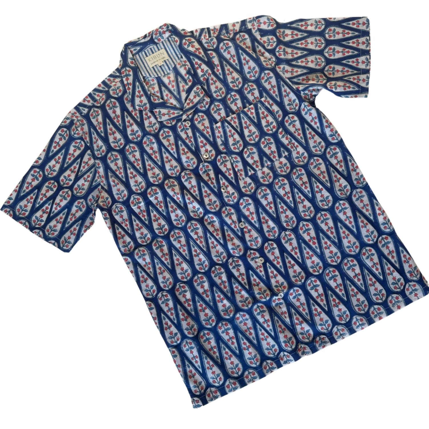Studio Kibun Men's Bluebell Unisex Handblocked Cotton Shirt In Blue