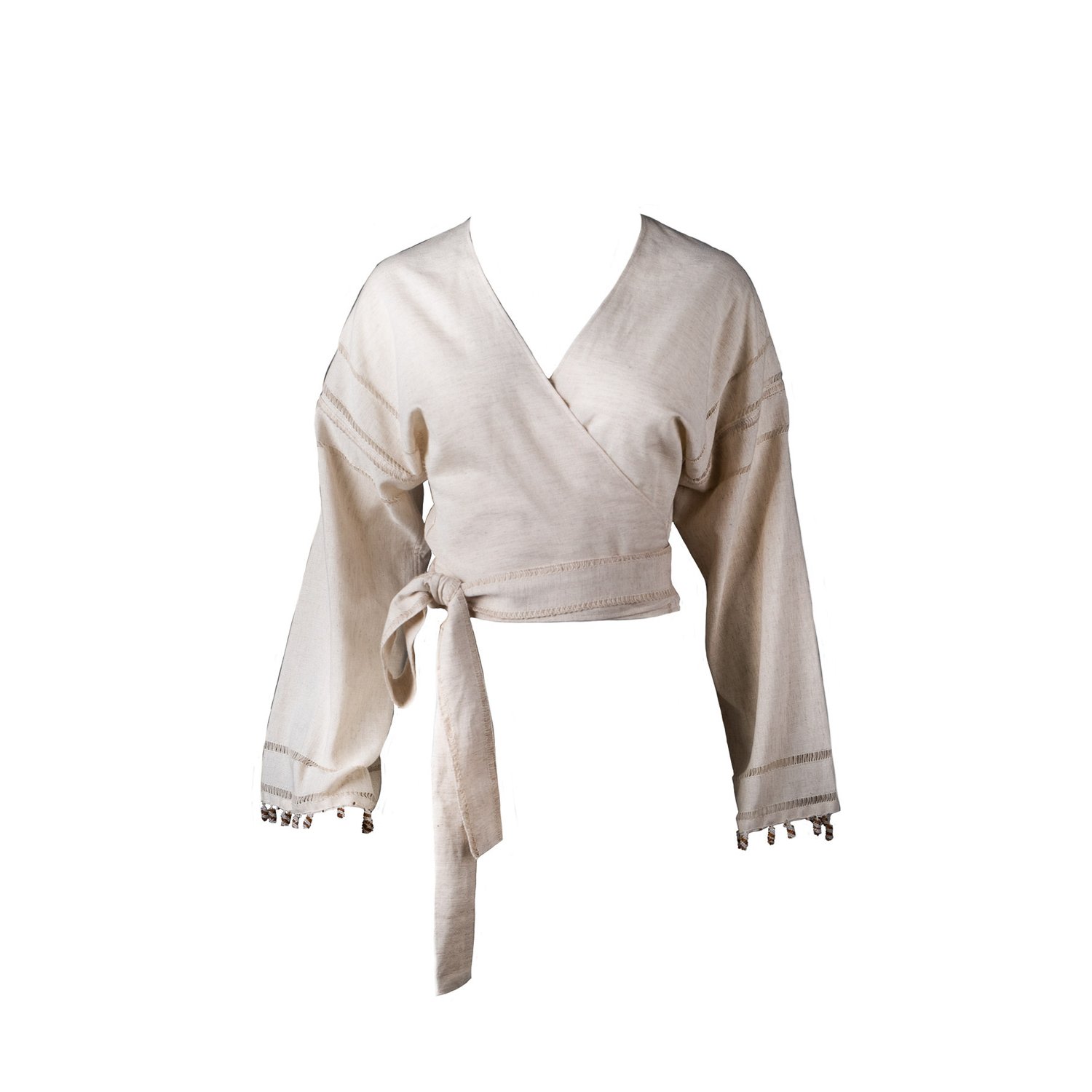 Sāfaråh Women's Neutrals Kimono Crop-top In Beige