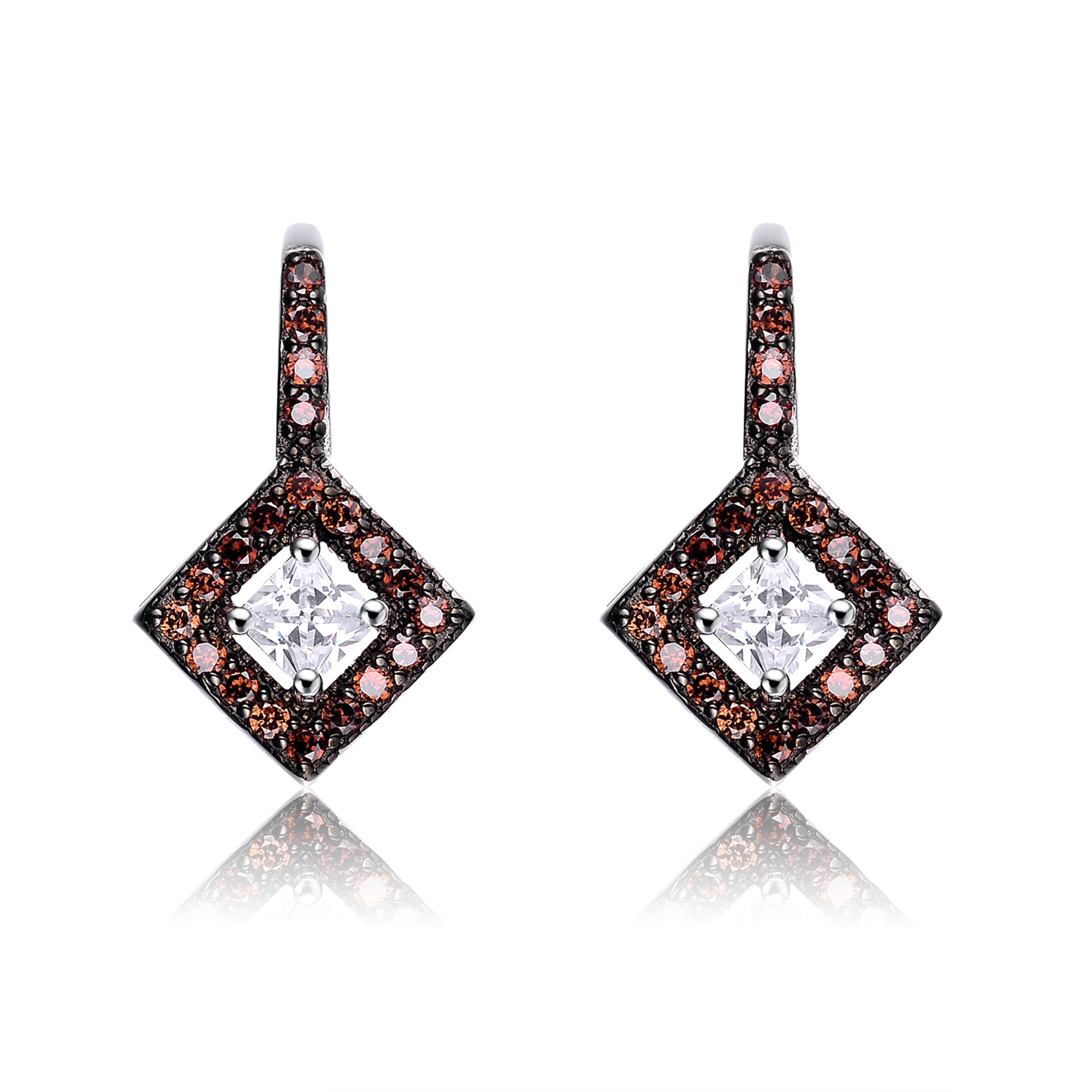 Genevive Jewelry Women's White / Brown / Silver Sterling Silver Cubic Zirconia Dark Drop Earrings