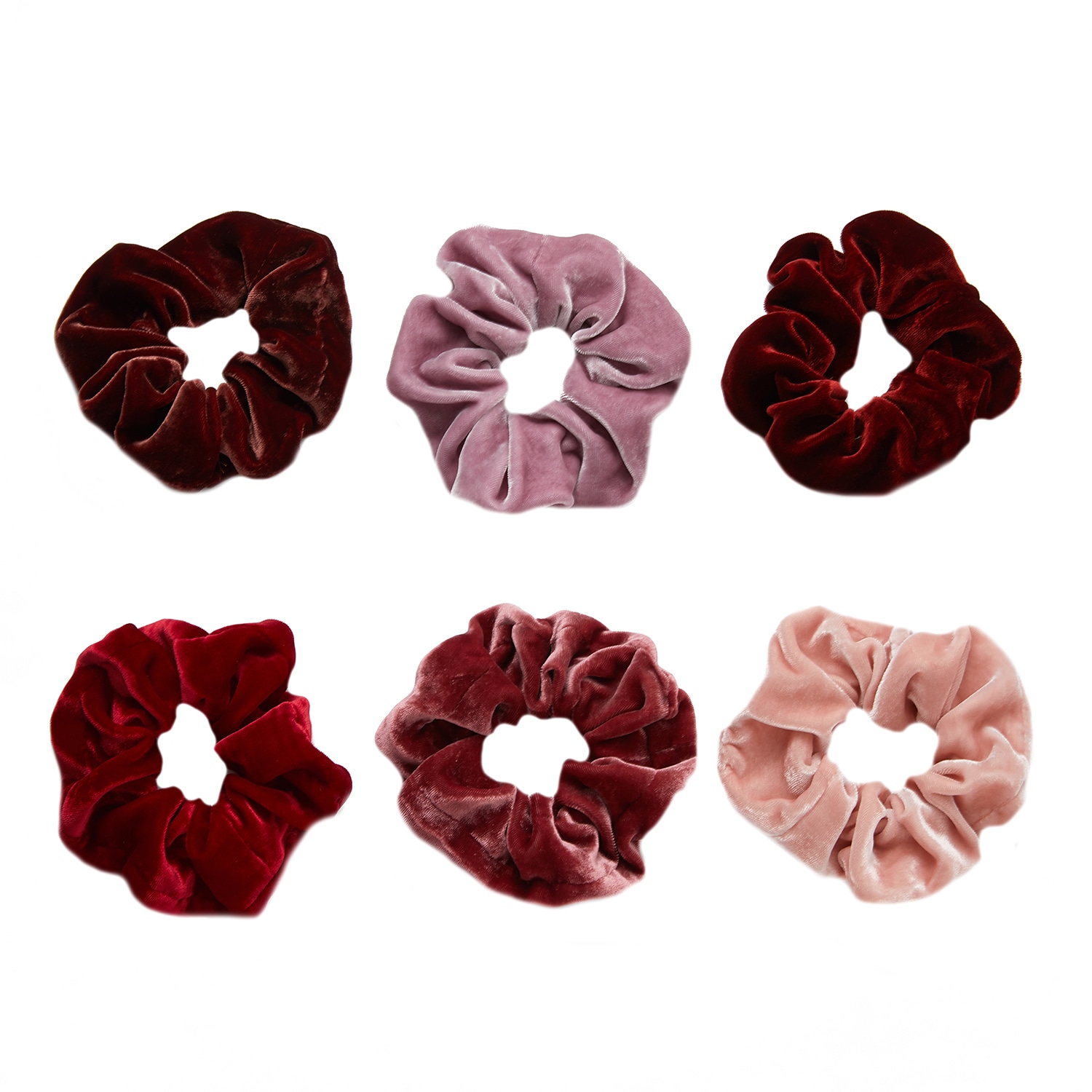 Women's Silk Velvet Handmade French Scrunchies, Lipstick Collection - Set Of Six | One Size | Soft Strokes Silk