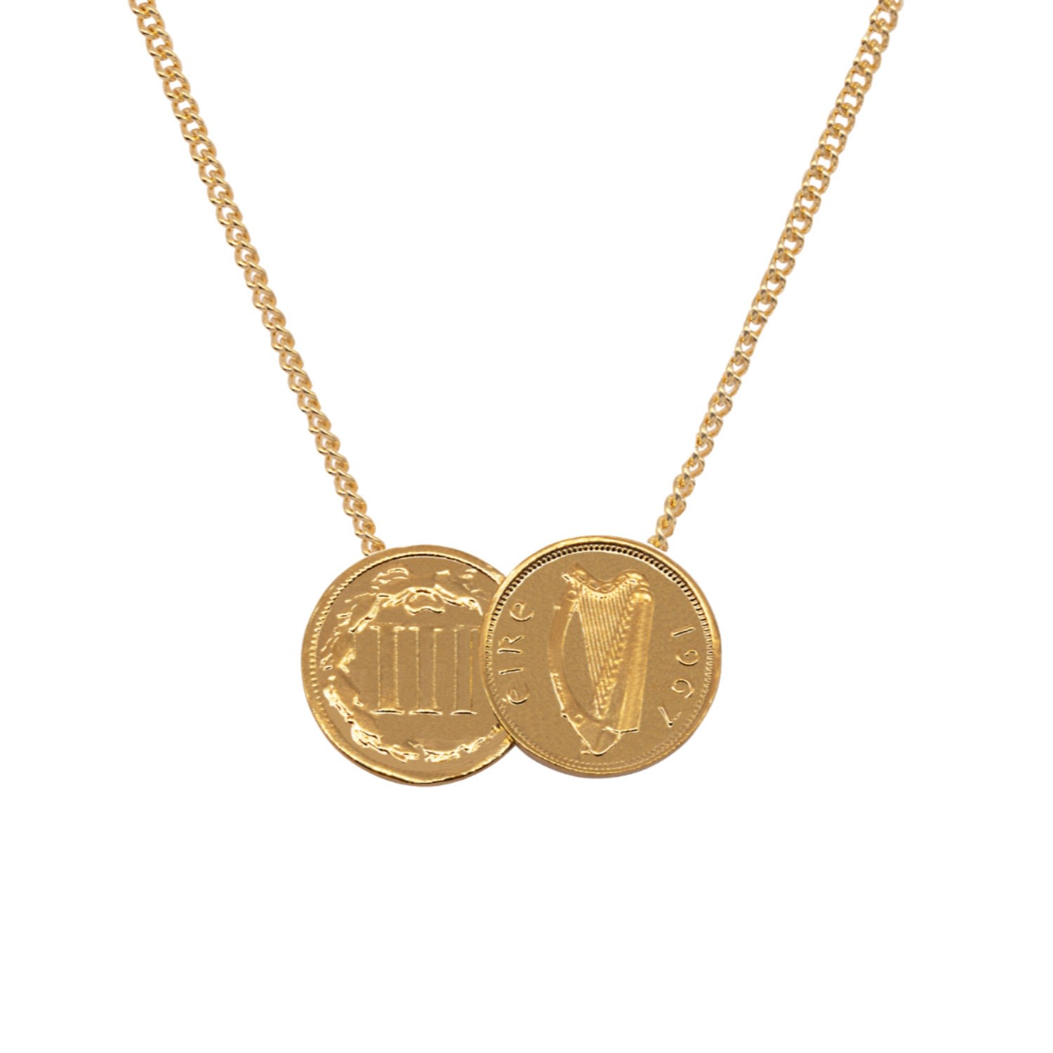 Katie Mullally Limited Women's American Irish Double Coin Necklace Yellow Gold Plated In Gold