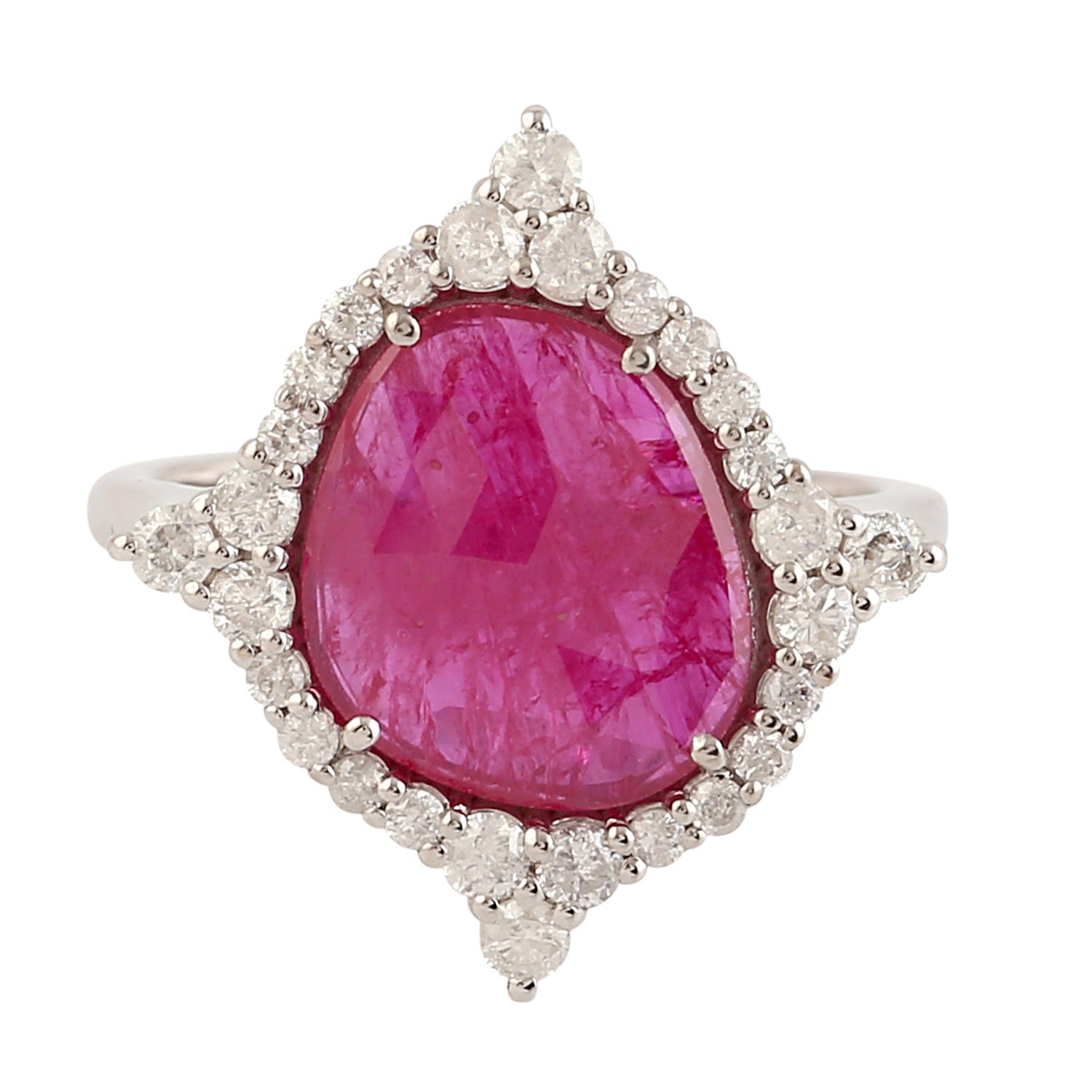 Artisan Women's Orange / White Ruby & Diamond Designer Cocktail Ring In 18k White Gold In Multi