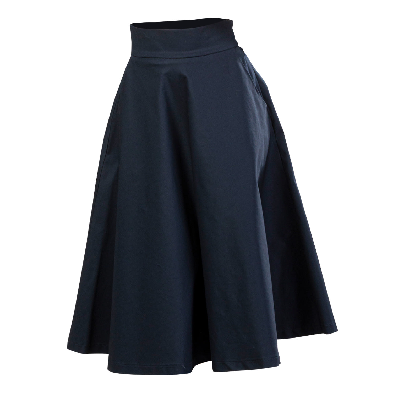 Nikka Place Women's Cotton Midi Flared Skirt With High Waist And Pockets In Dark Blue In Blue