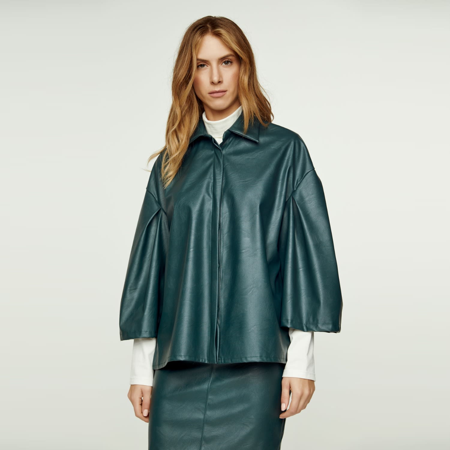 Green fake shop leather jacket