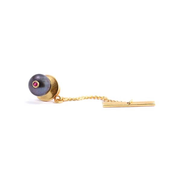 GUCCI MEN'S PEACOCK PEARL & RUBY TIE PIN - GOLD