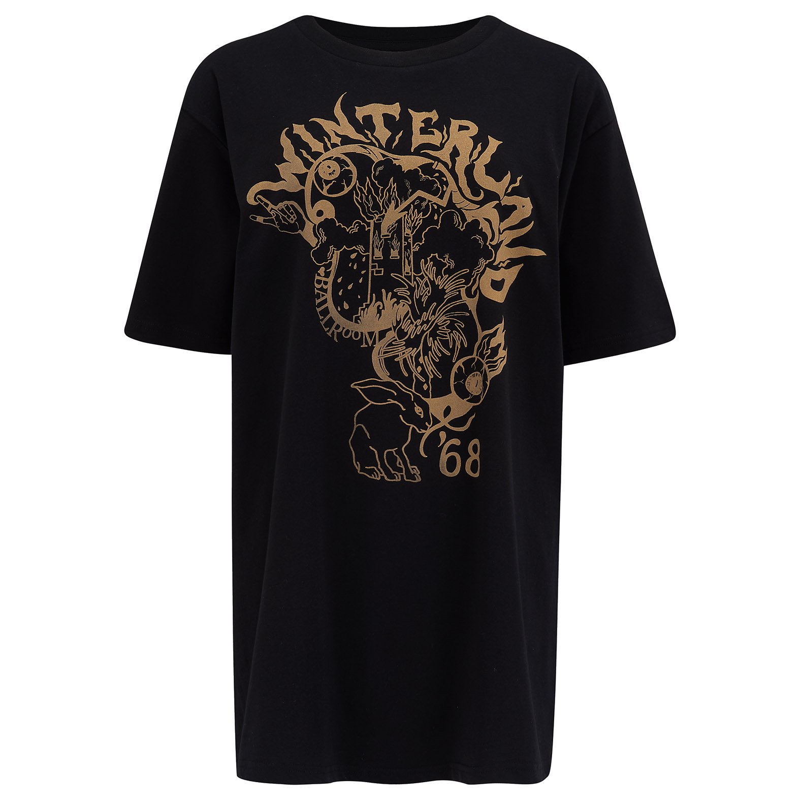 Women’s Winterland T Shirt Gold Print Black XXL Klements