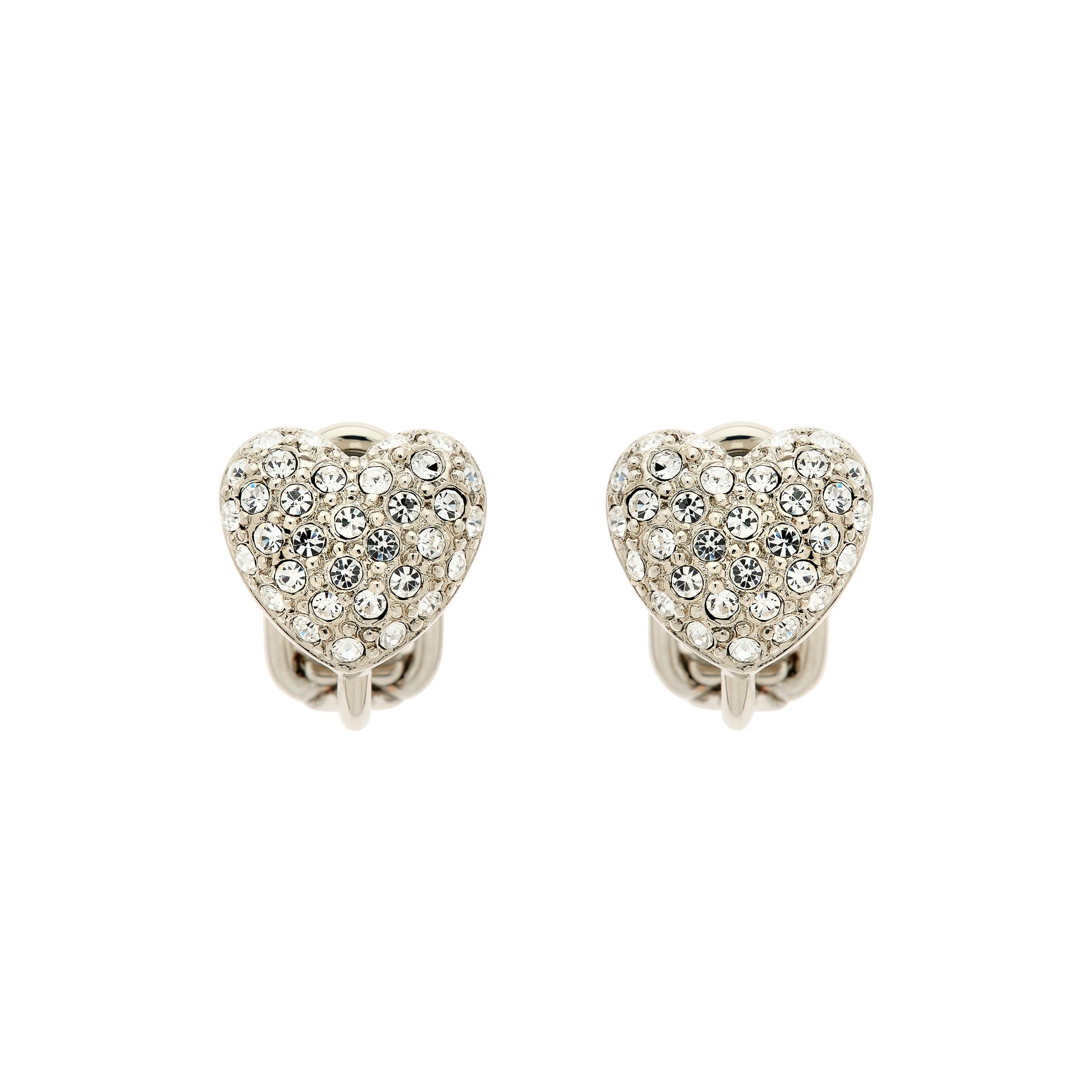 Emma Holland Jewellery Women's Silver Platinum & Crystal Heart Clip Earrings
