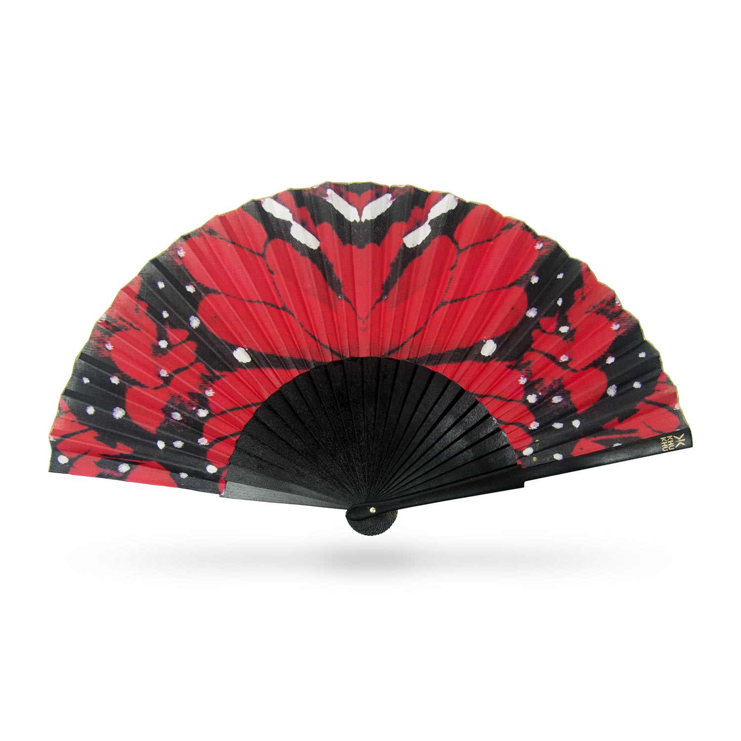 Red / Gold / Black Red Papillon Hand Fan Khu Khu