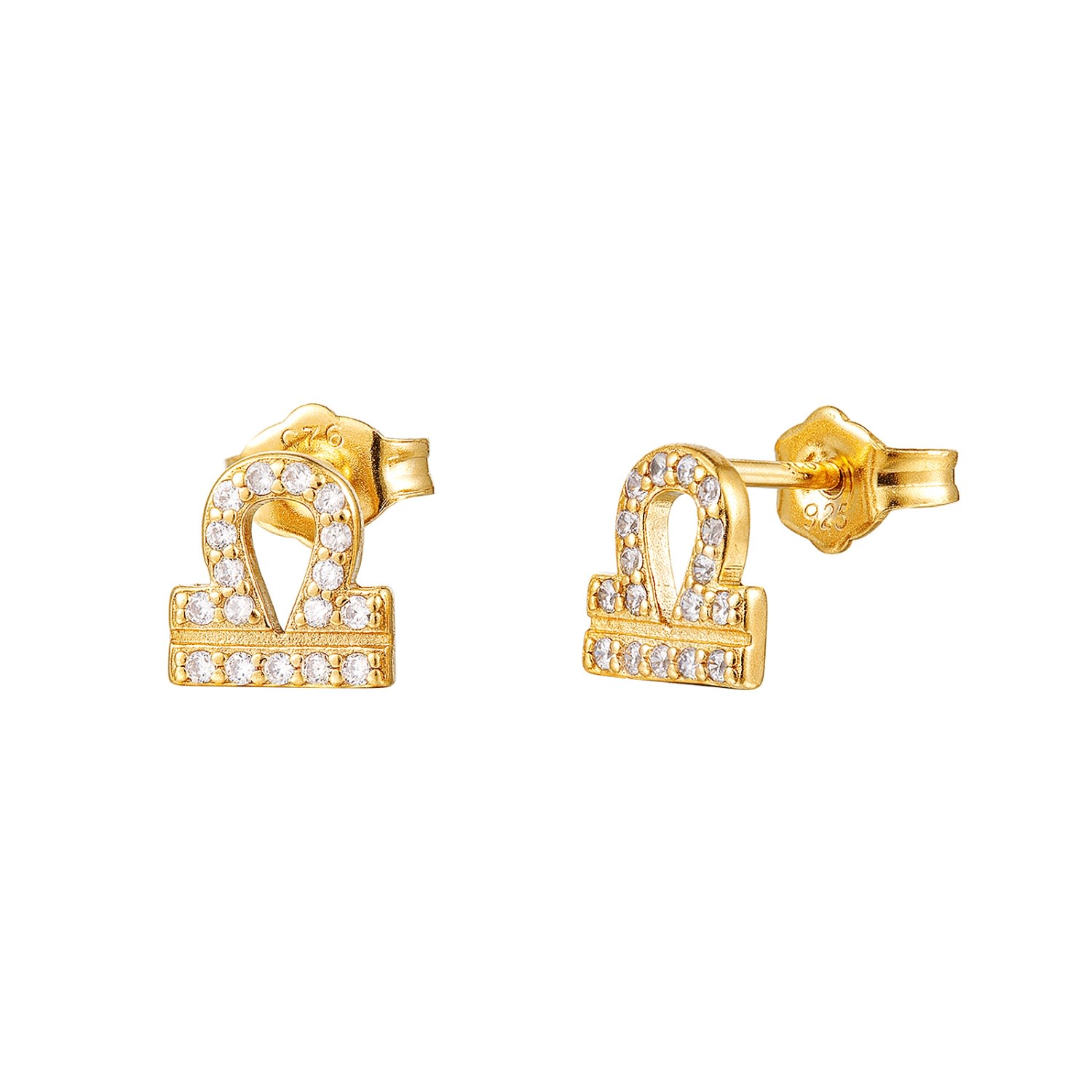 Women’s 22Ct Gold Vermeil Zodiac Cz Studs - Libra Seol + Gold