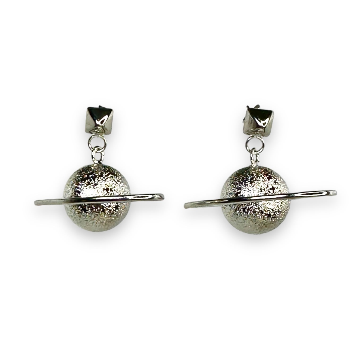 Women’s Saturn Earrings In Silver Jagged Halo Jewelry