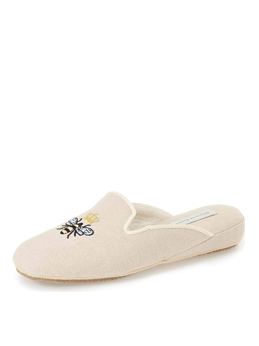 Women’s Neutrals Queen Bee Embroidered Slipper Linen 9 Uk Patricia Green