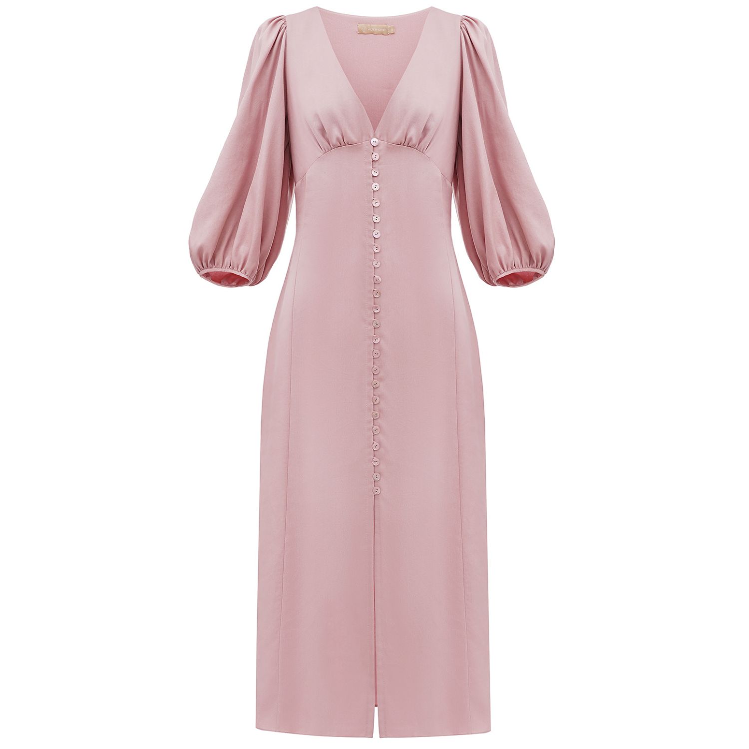 Women’s Pink / Purple Midi Pink Eucalyptus Dress With Voluminous Sleeves And Mother Of Pearl Buttons Medium Pure One