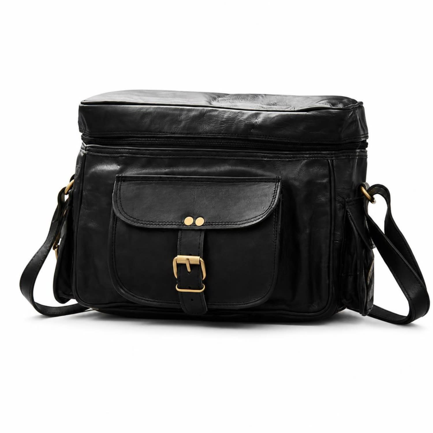 Men's Black Leather Camera Bag | Vida Vida