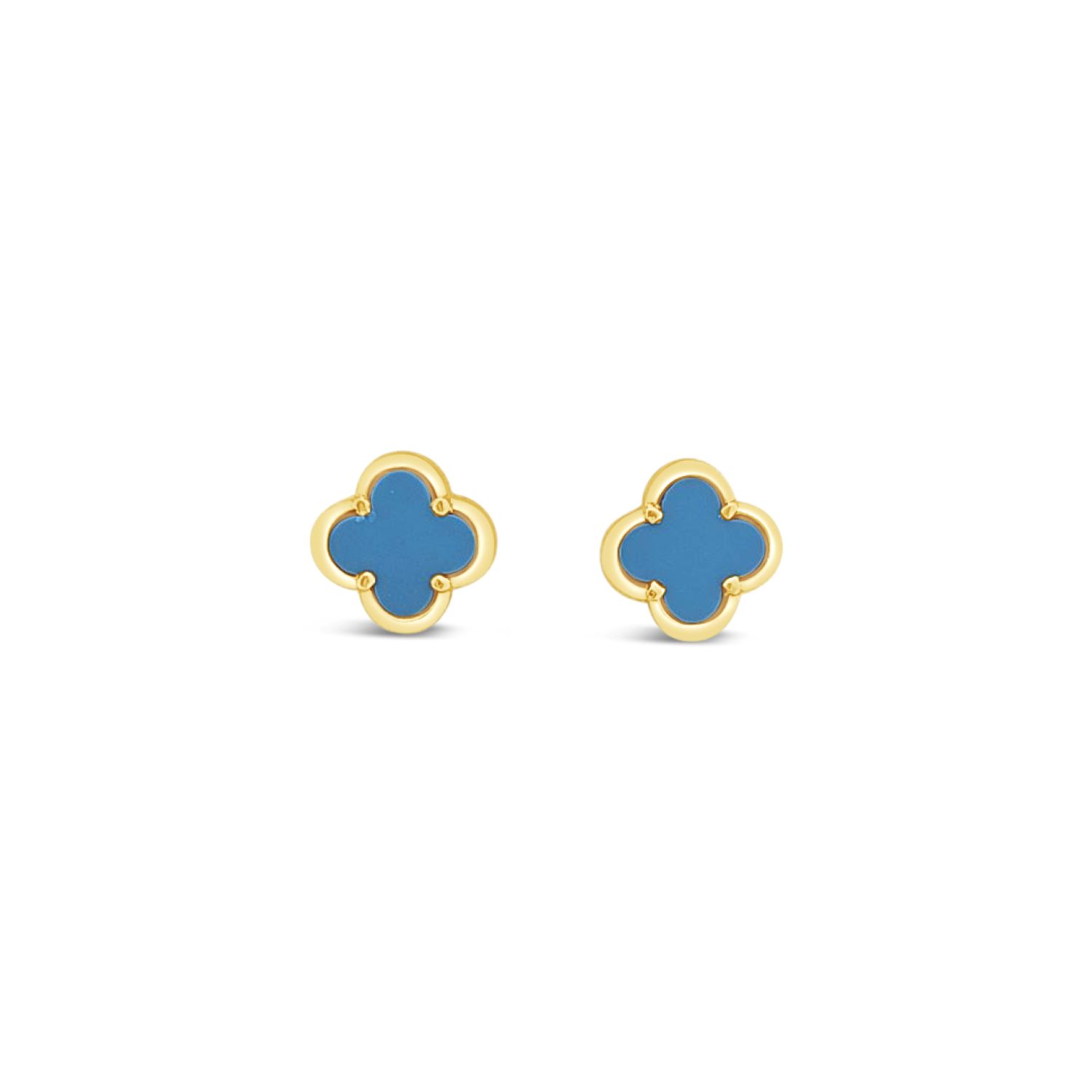 Lutiro Women's Blue Clover Stud Earring Ten Mm - Turquoise -gold In Blue