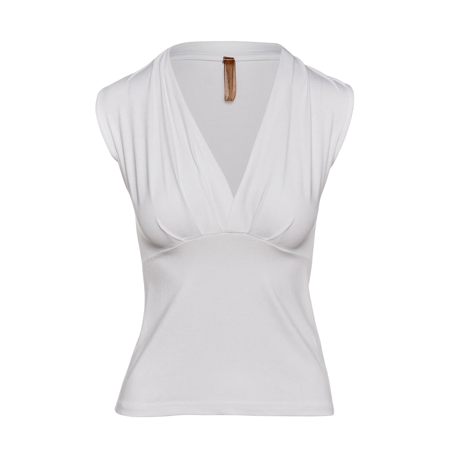 Conquista Women's White Faux Wrap Sleeveless Top In White