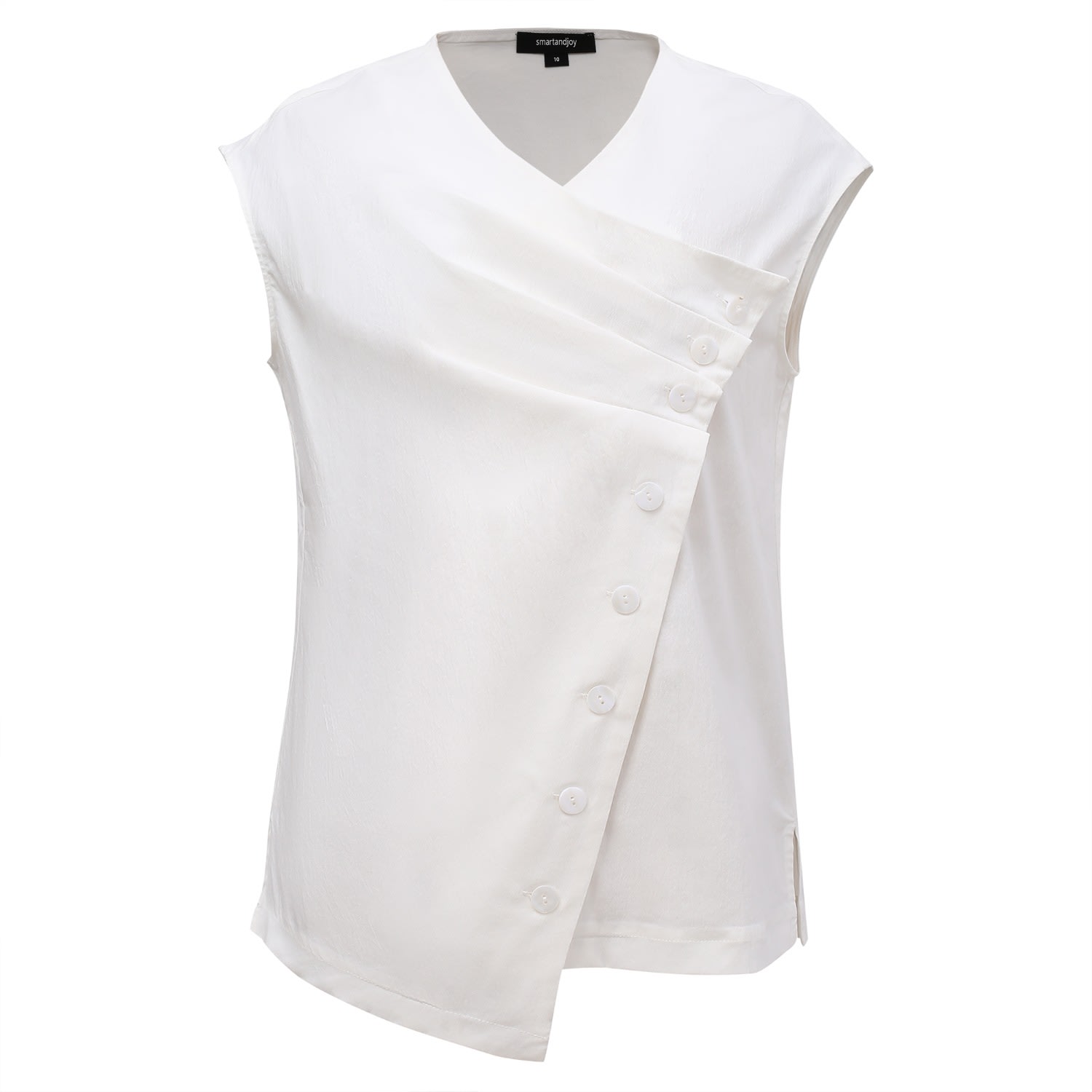 Smart And Joy Women's Double Breasted Pleated Asymmetric Top - White In White