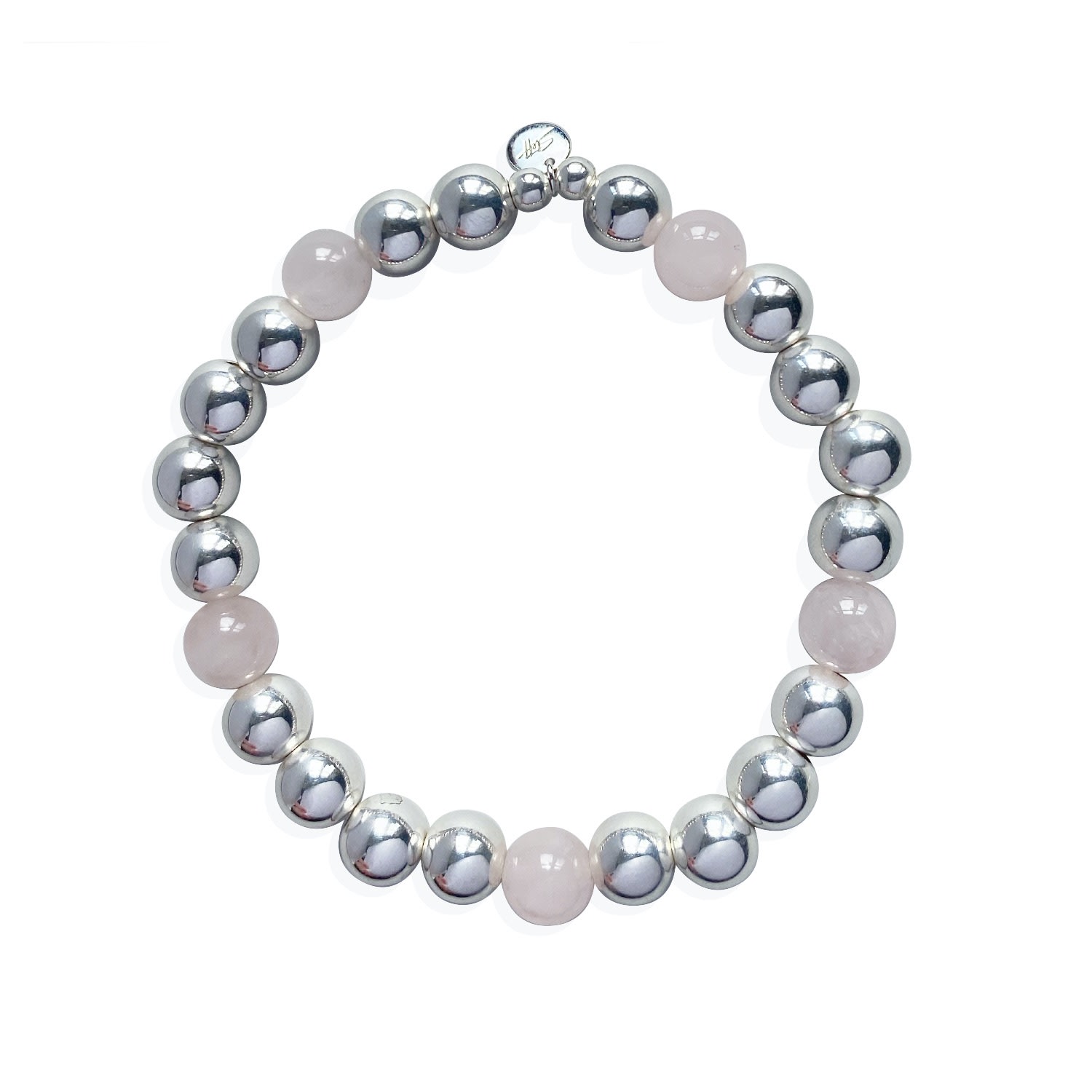 Women’s Sterling Silver & Rose Quartz Gemstone Big Bead Bracelet Steff Jewellery