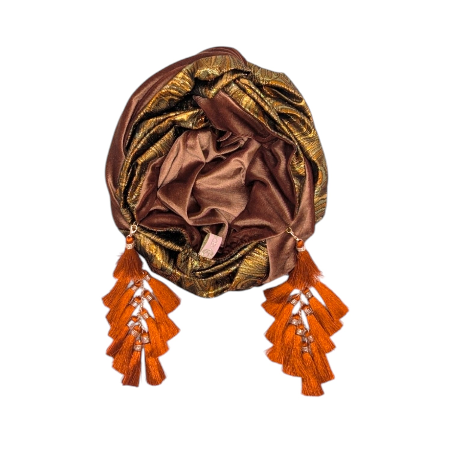 Women's Brown Cocoa Reversible Brocade & Velour Bronze Chacha Turban | One Size | Julia Clancey