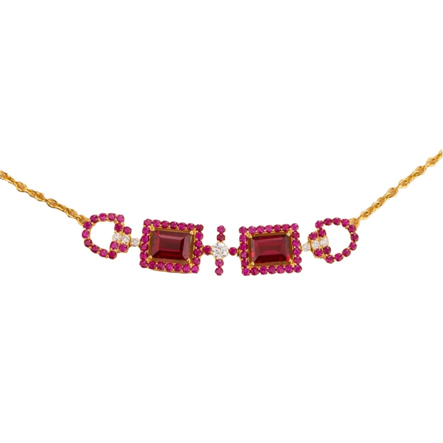 Juvetti Women's Gold / White / Red Ciceris Gold Necklace Ruby & Diamonds