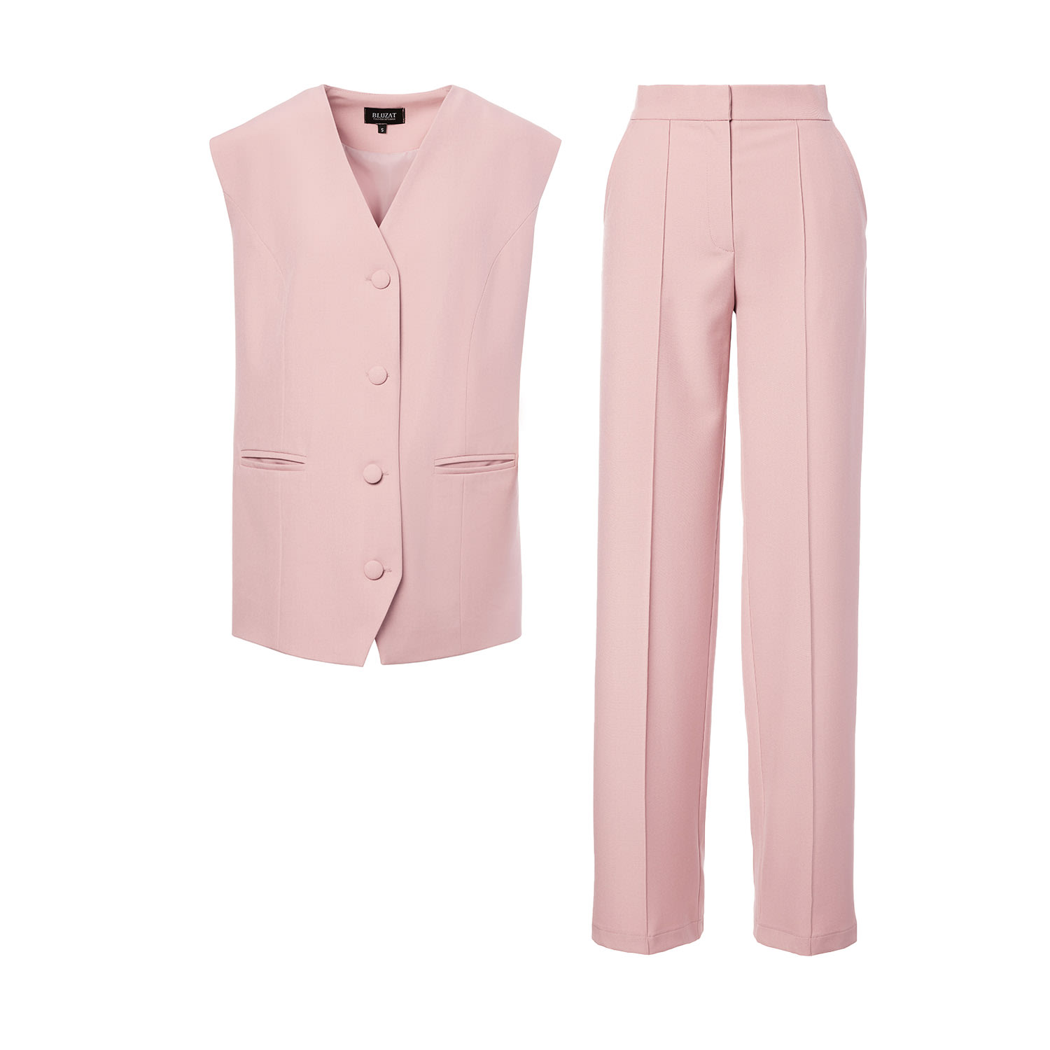 Bluzat Women's Pink / Purple Pastel Pink Suit With Oversized Vest And Stripe Detail Trousers In Pink/purple