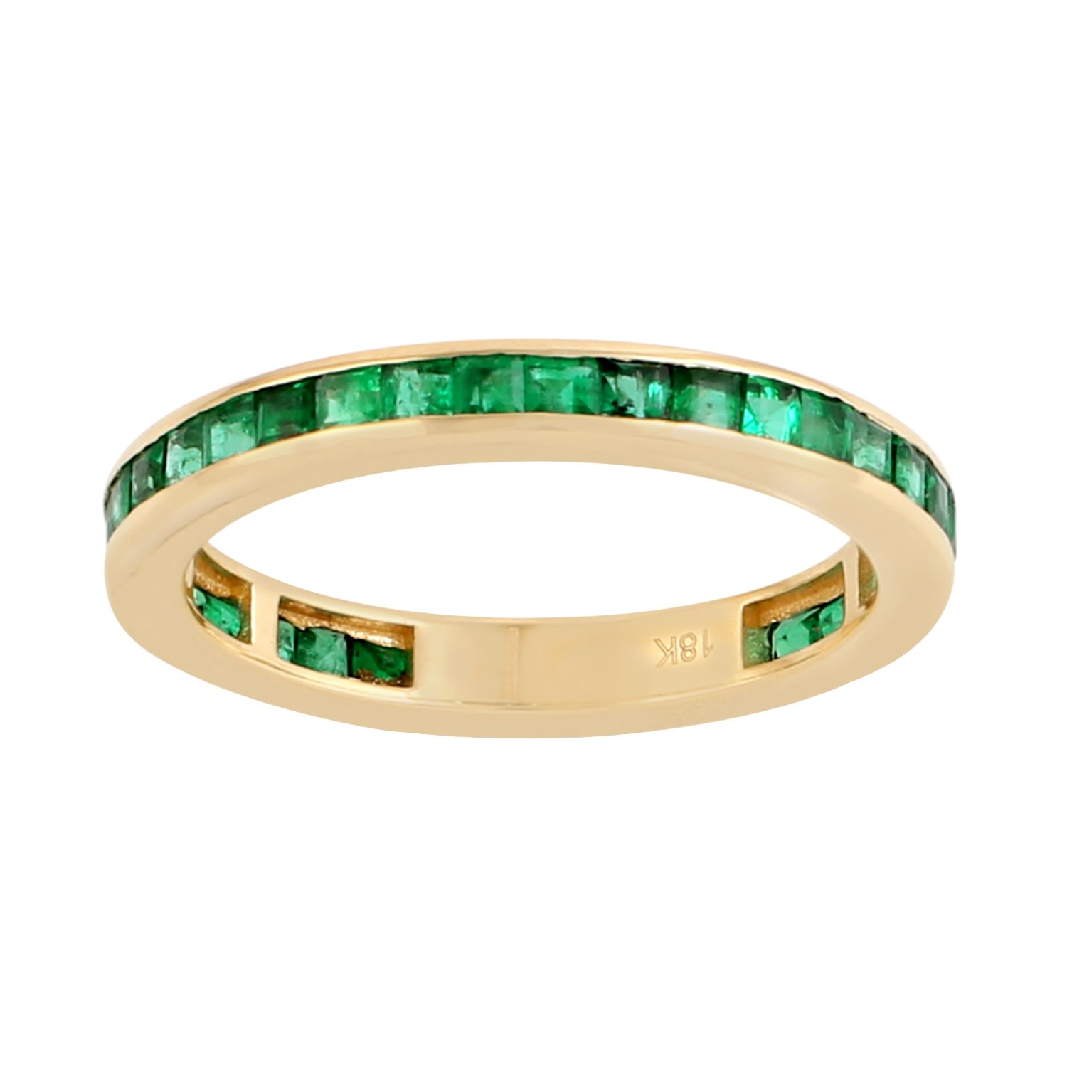 Artisan Women's Yellow / Green 18k Yellow Gold Band Ring With Natural Emerald Gemstones In Green