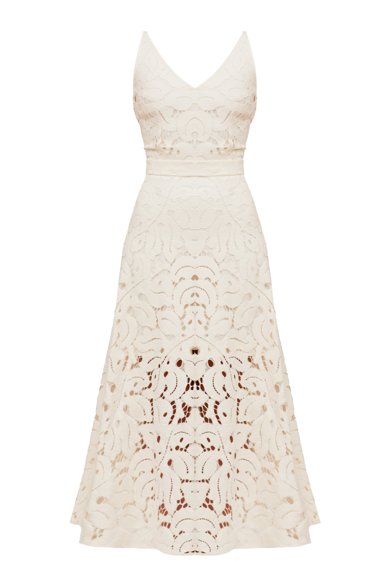 UNDRESS WOMEN'S ULLA WHITE LACE MIDI DRESS WITH FLATTERING SKIRT