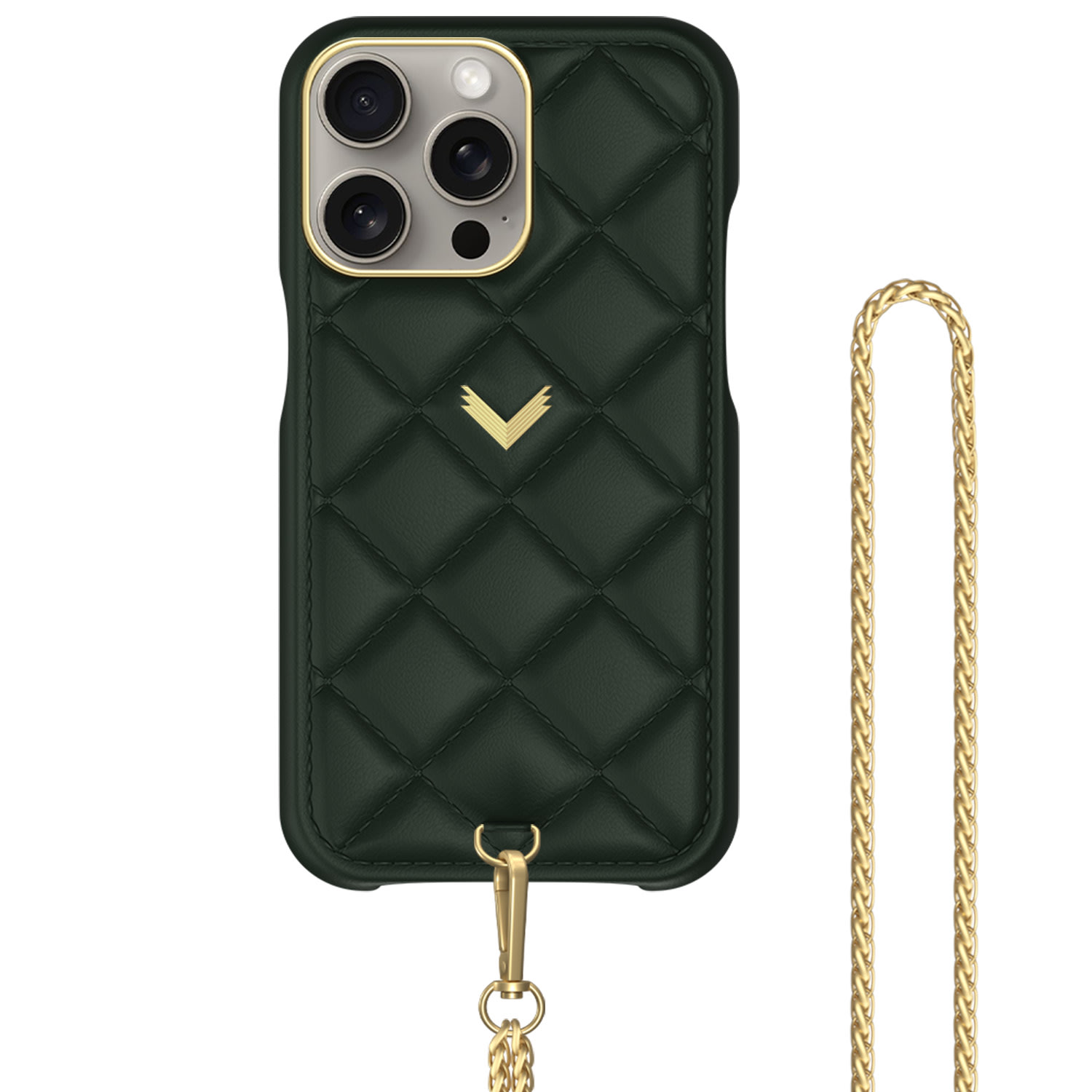 Velante Calf Leather Phone Case, Kanda Texture, On The Go Edition, Gold, British Green In Green
