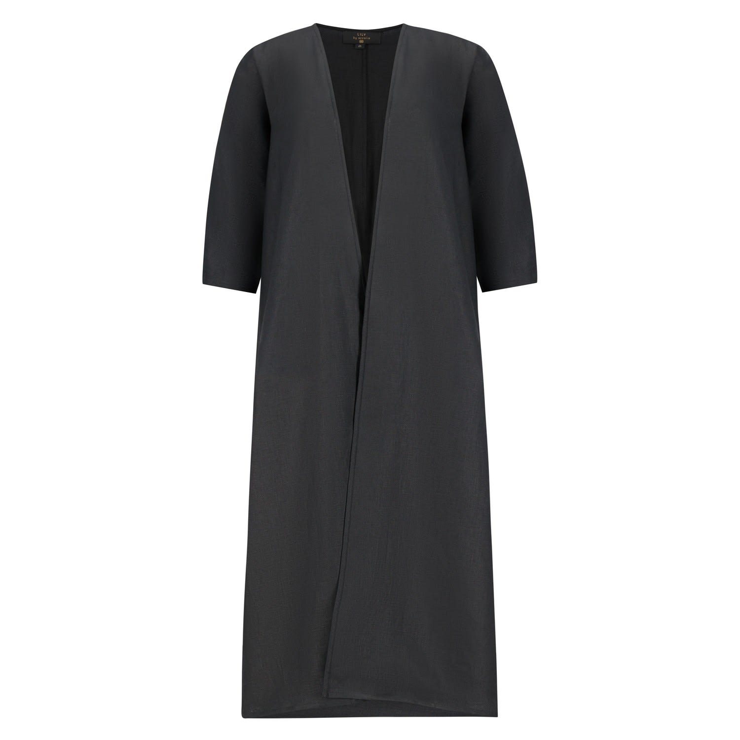 Women’s Pure Linen Abaya With Jumbo Stitches On Back In Jet Black Color One Size Azzalia