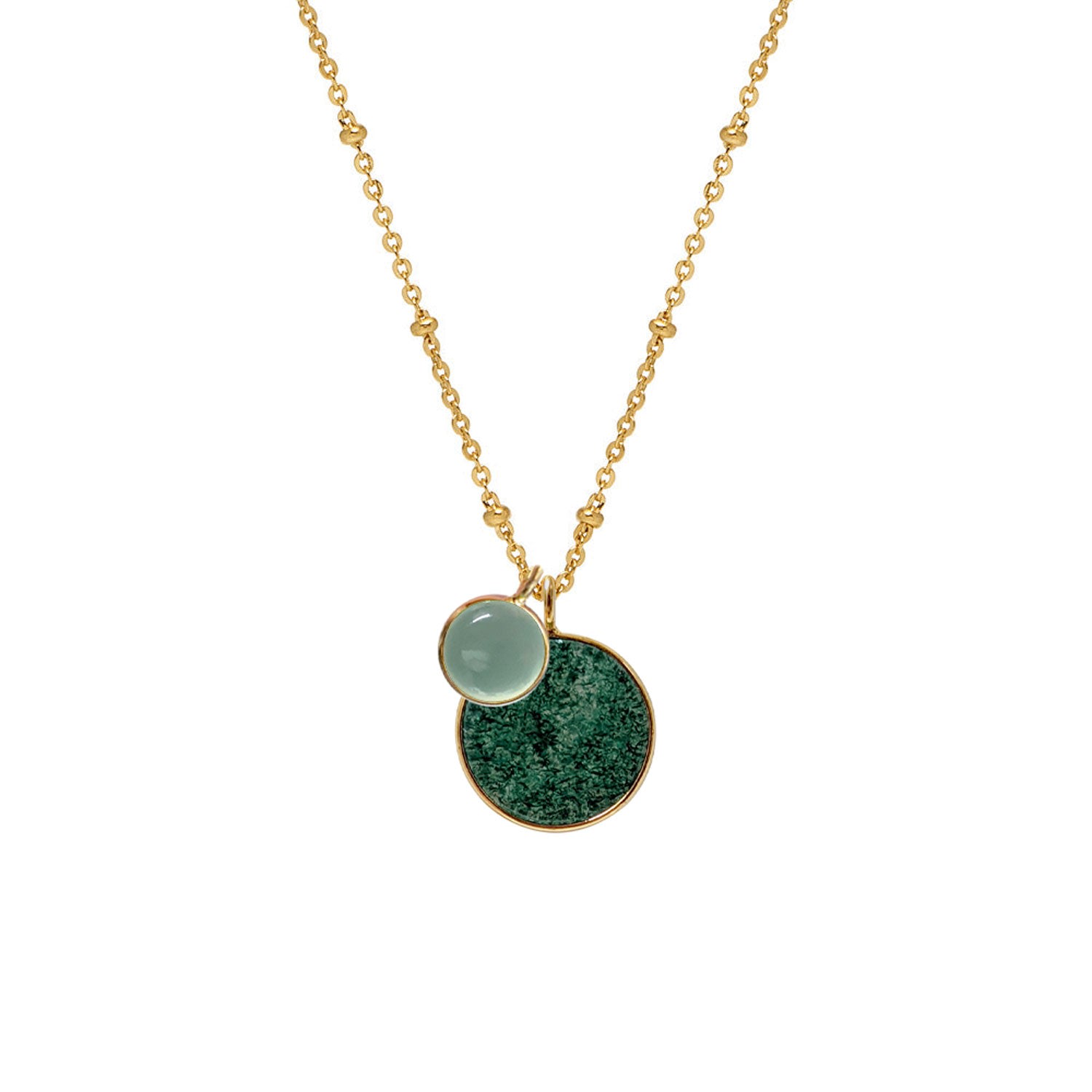 Mirabelle Jewellery Women's Green Duo Jade & Aqua Chalcedony Pendant On Long Satellite Chain In Burgundy