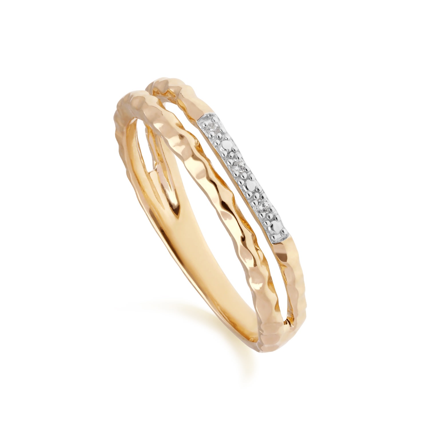 Women’s Diamond Pavé Hammered Double Band Ring In Yellow Gold Gemondo