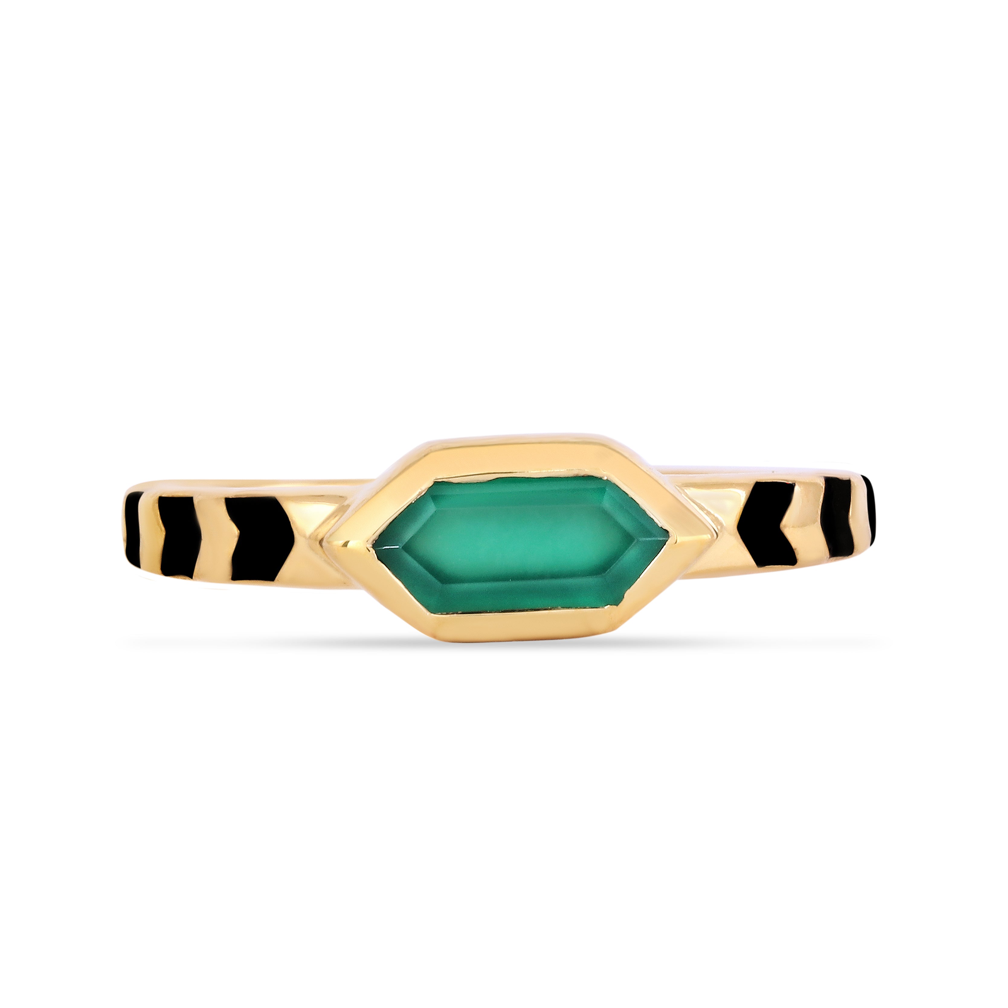 Karrah Jewellery Women's Black / Gold / Green Mina Hexagon Green Onyx Ring Gold Vermeil