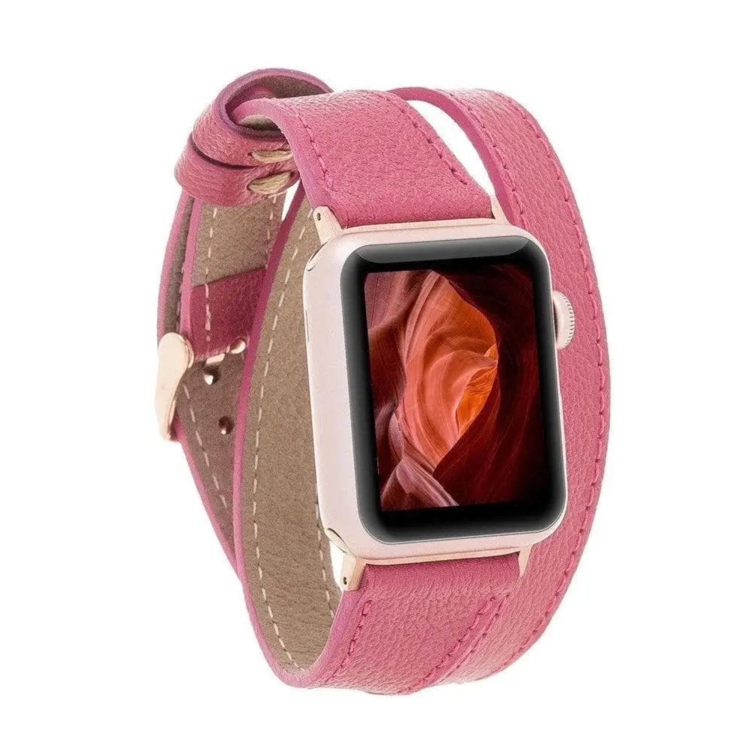 Women's Leather Apple Watch Strap Double Slim - Pink - San Diego | Leathere
