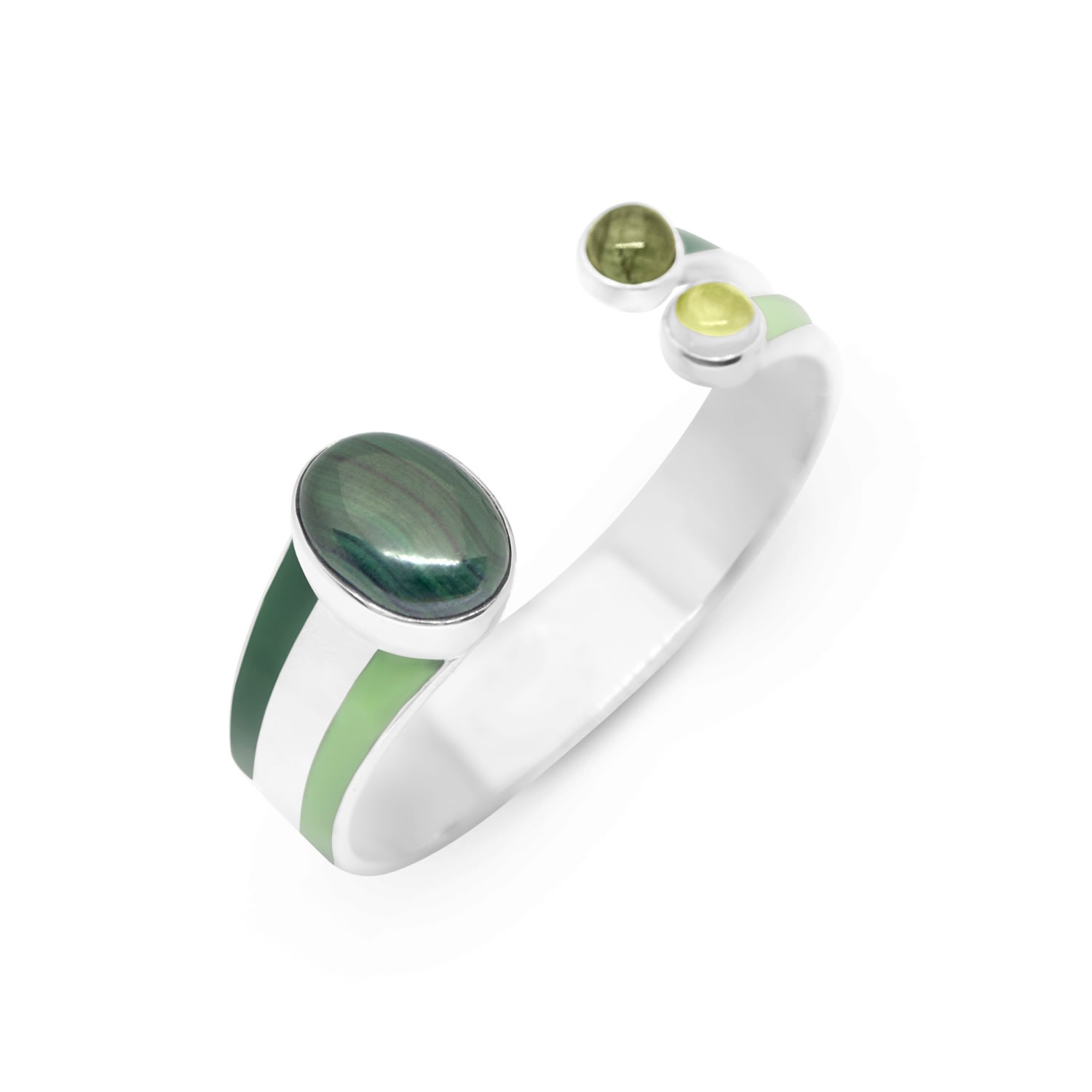 Women’s Green / Silver Green Striped Cuff Bracelet With Malachite Cristina Cipolli Jewellery