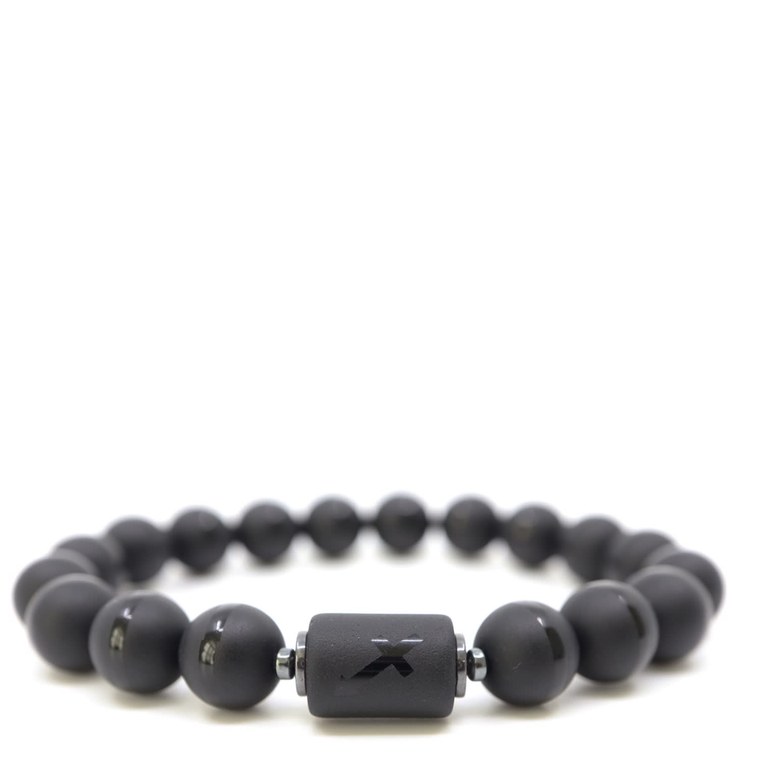 Shar Oke Men's Black / Silver Sagittarius Zodiac Matte Black Agate Bracelet In Multi