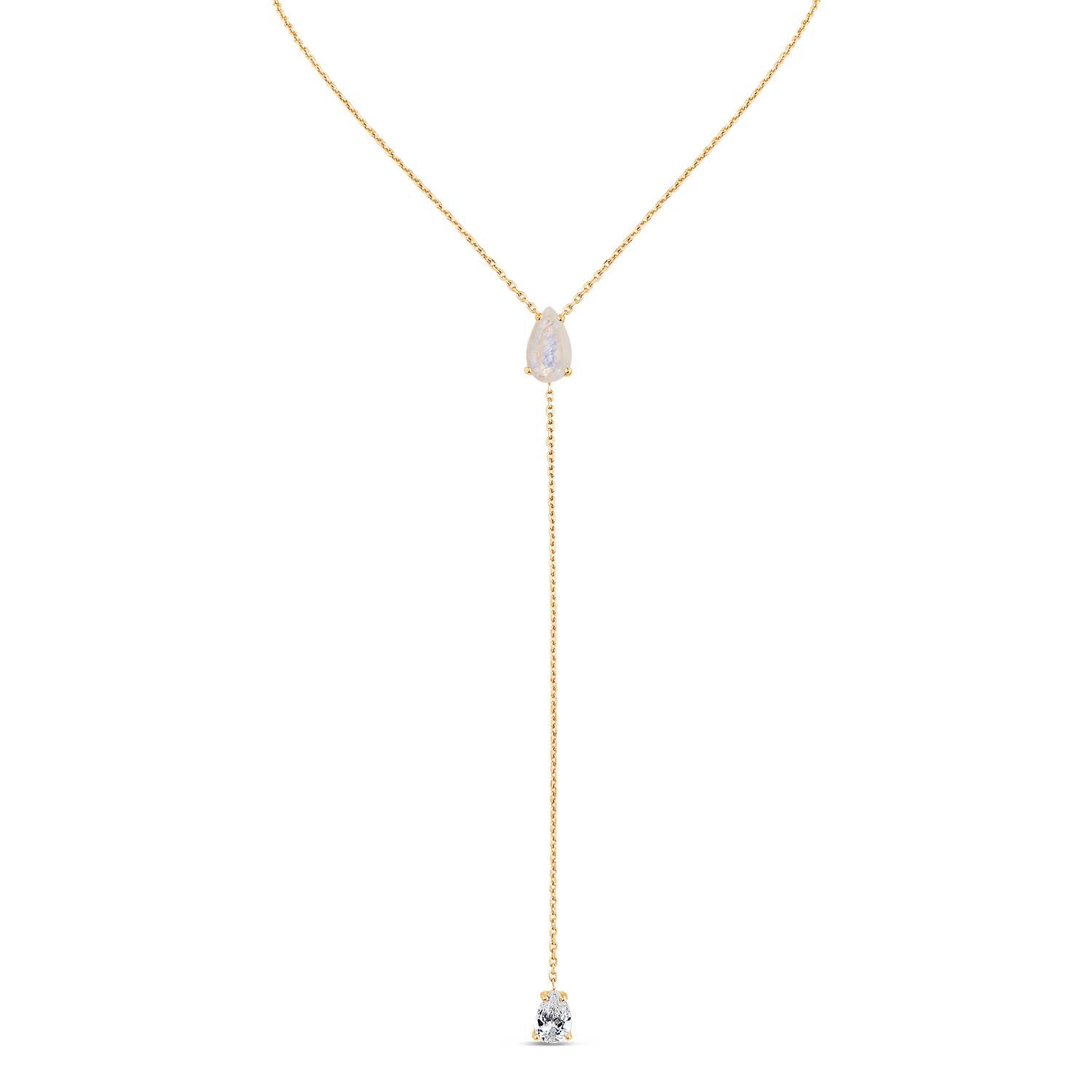 Sally Skoufis Women's Gold / White Pure Lariat With Natural Moonstone & Man Made Cz Diamond Stimulant In Sterling  In Multi